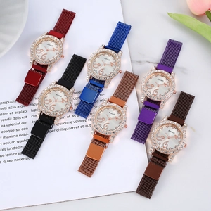 Elegant women's rhinestone quartz watch with magnetic strap in six assorted colors