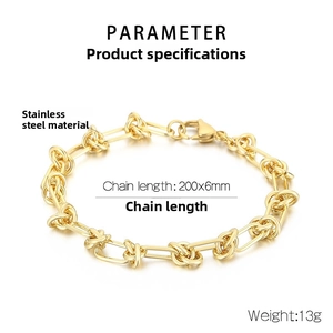 Detail of gold-plated stainless steel knot link bracelet with 200x6mm lobster clasp
