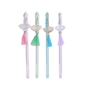 Pastel gel pens with traditional fan pendant and silk tassel in four assorted colors