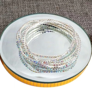 Sparkling multi-row stretch crystal bracelet with silver finish and iridescent AB rhinestones