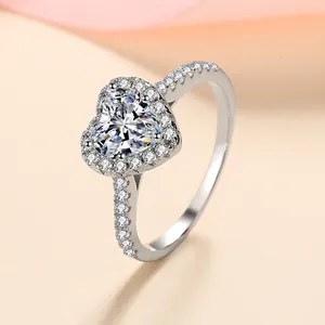 Heart Shape Moissanite Ring 925 Sterling Silver Elegant Micro Pave Engagement Wedding Jewelry For Women