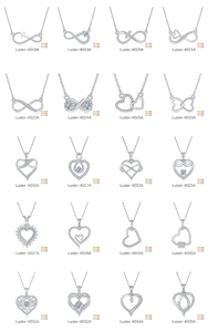 Collection of heart and infinity S925 silver pendants with moissanite available in 3 colors