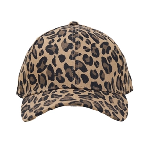 Fashionable leopard print baseball cap with classic animal pattern on a white background