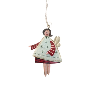 Hand-painted vintage Christmas angel tree hanging ornament in red, white and green