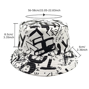 Reversible bucket hat with graffiti letter print and sun protection for women