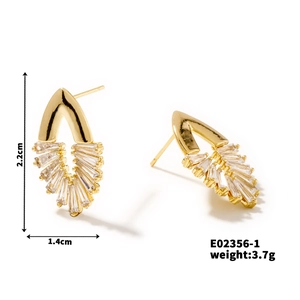 Detailed size view of gold-plated copper earrings with clear cubic zirconia inlay