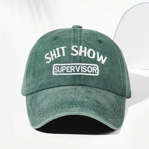 Cappellino vintage verde scuro lavato con ricamo decorativo Shit Show Supervisor