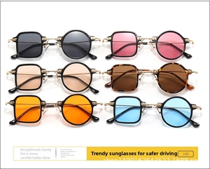 Detail view of TR9551 punk sunglasses in six colors with unique asymmetric metal frames