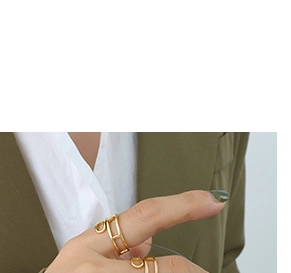 Detail of minimalist 18K gold plated hollow geometric rings set on fingers