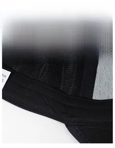 Detail of wide sweatband and breathable mesh lining in a black baseball cap