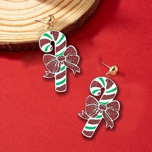 Boucles d'oreilles de Noël minimalistes en acrylique avec rayures festives rouges et vertes