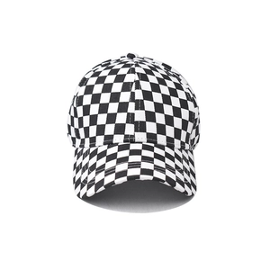 Classic black and white checkered cotton baseball cap with a curved brim design