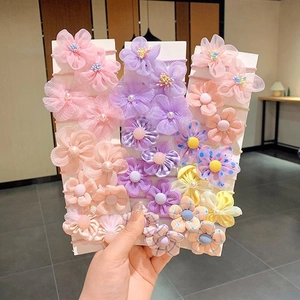 Set de gomas para el pelo con flores lindas para bebés y niñas de tela suave y perlas