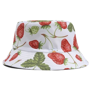 Cotton Bucket Hat Reversible Fruit Print Sun Protection Summer Outdoor Fisherman Cap For Women Men Casual Floral Pattern