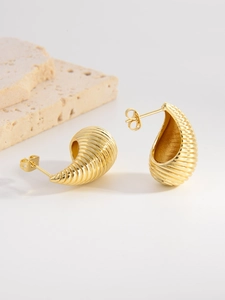 Elegant 18K gold plated stainless steel teardrop earrings with textured spiral design