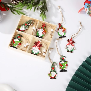 Christmas wooden gnome ornaments set of 12 with rustic gift box for festive tree decoration