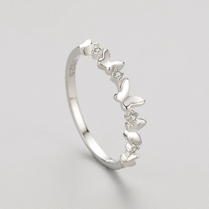 Minimalist S925 sterling silver butterfly ring with micro zircon inlays for women