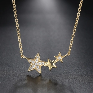 Star Pendant Necklace Copper Micro Pave Cubic Zirconia Triple Stars Simple Elegant Fashion Jewelry For Women