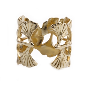 Verstellbarer vergoldeter Ginkgoblatt Ring aus Messing im Punk-Stil für Damen