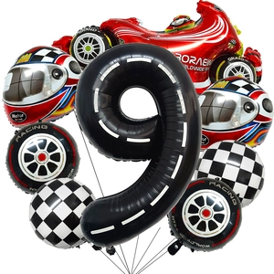 Racefeest ballonnenset met motorfiets, helm en geruite aluminium ballonnen