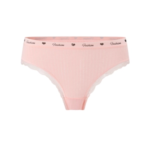 Rosa gerippter Tanga aus Baumwolle mit Spitze und elastischem Bund mit Herzmuster