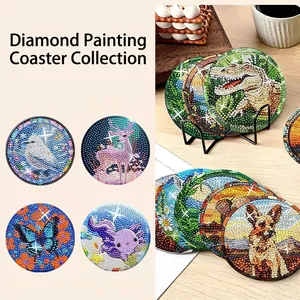 DIY Diamond Painting Coasters Acrylic Round Mandala Animal Patterns With Holder Heat Resistant Home Table Decor