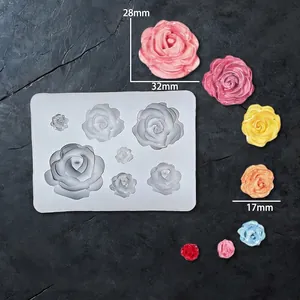 3D 7-cavity rose flower silicone mold for chocolate fondant baking and DIY resin crafts