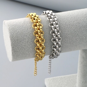 Bracciale A Catena In Acciaio Inossidabile Placcato Oro Doppia Fila Intrecciata Stile Industriale Vintage Regolabile