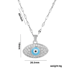 Silver devil's eye necklace in stainless steel with blue stone and dimension markers