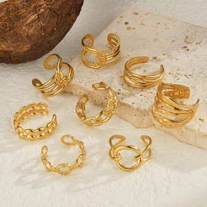 Set of eight gold plated stainless steel open rings with French vintage aesthetic style