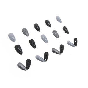 Dunkle Glitzer-Pailletten-Press-on-Nägel in Grau und Schwarz Mix, glänzendes Finish