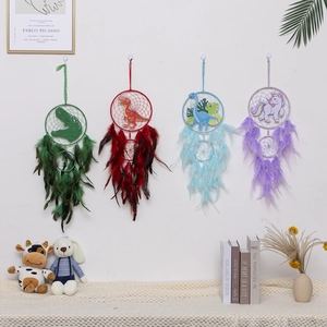 Handmade Dinosaur Unicorn Dream Catcher Wall Hanging Decor Feather LED Light For Kids Nursery Bedroom Aesthetic