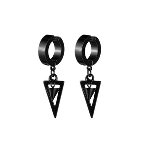 Minimalistische schwarze Edelstahl-Ohrringe mit geometrischen Dreiecksanhängern