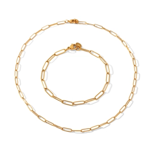 Ensemble de bijoux collier et bracelet à maillons trombone en acier doré 18 carats