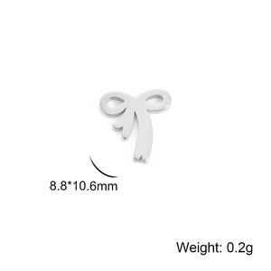 Polished silver stainless steel bow pendant measuring 8.8x10.6mm and weighing 0.2g