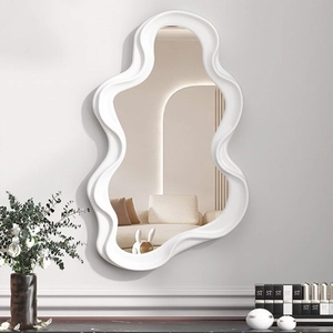 Cloud-shaped aesthetic wavy frame wall mirror in white for modern room decor