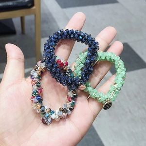 Élastiques à cheveux en perles de cristal bleu foncé, vert et multicolores à la main