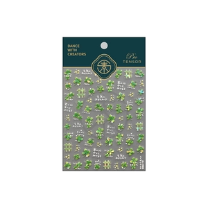 3D relief nail art stickers featuring green four-leaf clover and star motifs M1386