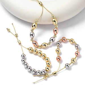 Beaded Slider Bracelet For Women Copper Metal Beads Adjustable Gold Silver Rose Gold Polished Jewelry