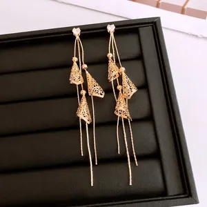 18K gold plated heart tassel drop earrings with long chain vintage luxury design