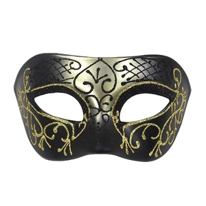 Elegant gold glitter floral patterns on black half face masquerade mask for men