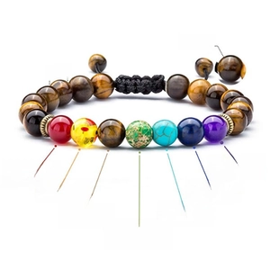 Chakra balancing bracelet with 8mm mixed natural stone beads and adjustable cord