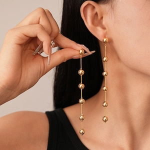 Long Drop Ball Earrings With 925 Sterling Silver Earring Post High Polished Copper Geometric Tassel Jewelry For Women