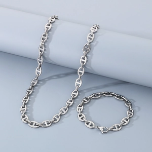 Collana E Bracciale A Catena Di Ancora In Acciaio Inossidabile Maglia Muso Di Maiale Gioielli Hip Hop Per Uomo Donna