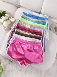 Women Satin Sports Shorts High Waist Shiny Dolphin Pants Contrast Piping Gym Yoga Lounge Sexy Retro Hot Pants Ladies