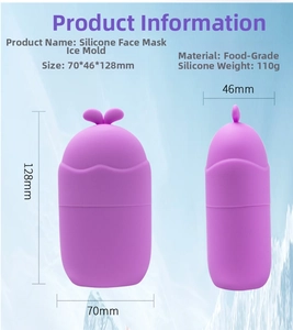 Detail view of purple silicone ice roller for face skincare showing 128x70x46mm dimensions