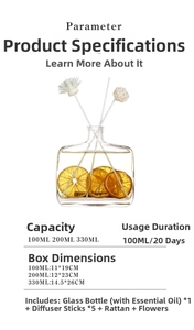 Detailed parameter list for 100ml reed diffuser with glass bottle and dried orange slices