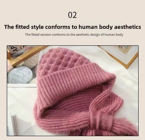 Pink diamond knit hooded scarf set with pompom detail and soft fleece texture