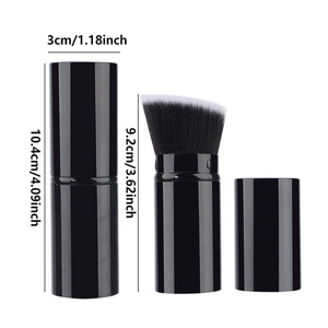 Retractable makeup brush dimensions showing handle length and soft synthetic bristles