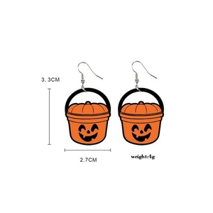 Orecchini a zucca di Halloween con manici neri, altezza 3,3 cm e larghezza 2,7 cm
